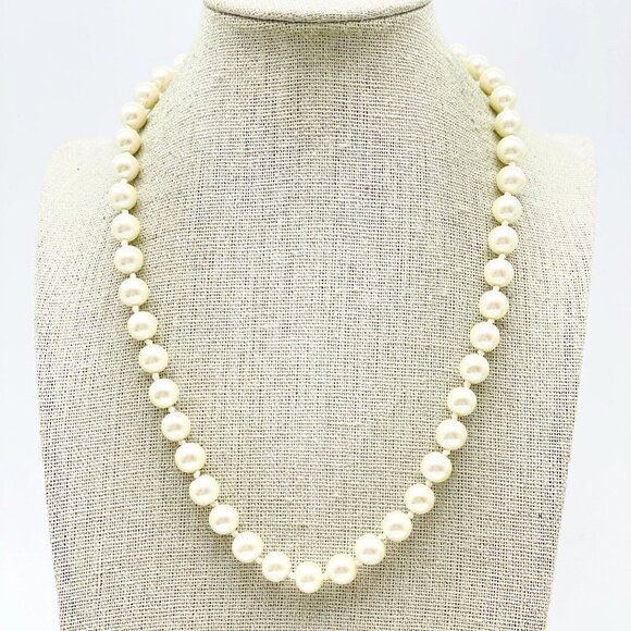Vintage Simulated Pearl Necklace Silver Tone Hidden Clasp Bridal Wedding Promise - Picture 1 of 7